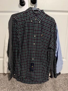Ralph Lauren Men’s Green & Navy Plaid Button-Down Shirt Large NWT